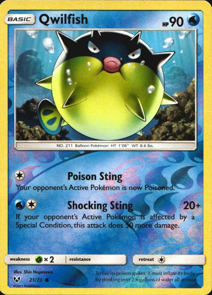 Qwilfish 21/73 Common Shining Legends Pokemon Reverse Holo Near Mint