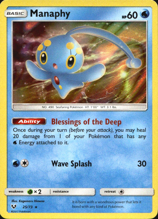 Manaphy 25/73 Holo Rare Shining Legends Pokemon Near Mint