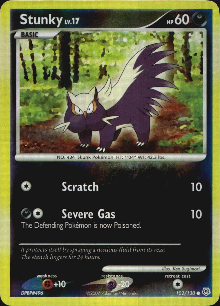 Stunky 102/130 Common Diamond & Pearl Pokemon Reverse Holo Near Mint