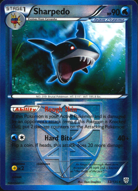 Sharpedo 33/135 Rare Plasma Storm Pokemon Reverse Holo Near Mint