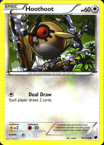 Hoothoot 91/116 Common Plasma Freeze Pokemon Near Mint