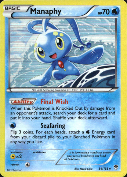 Manaphy 34/135 Holo Rare Plasma Storm Pokemon Near Mint