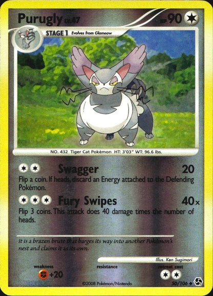 Purugly 50/106 Uncommon Great Encounters Pokemon Reverse Holo Near Mint