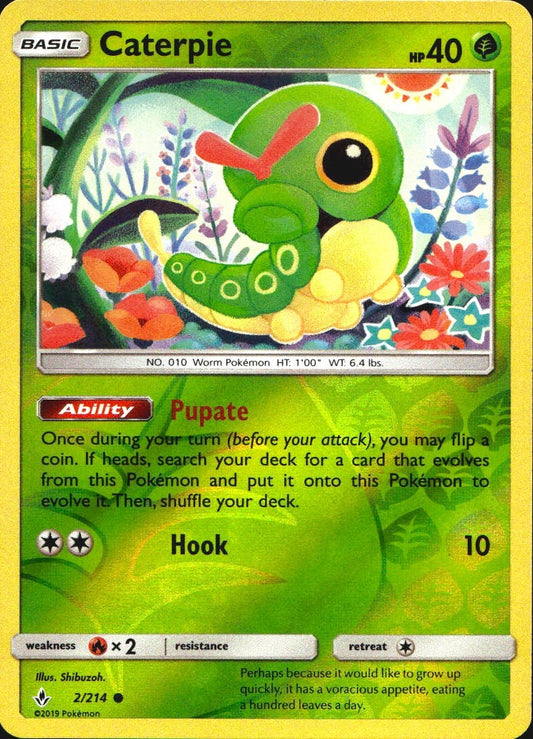 Caterpie 2/214 Common Unbroken Bonds Pokemon Reverse Holo Near Mint