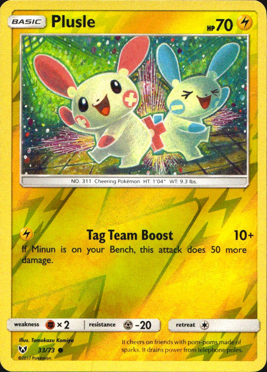 Plusle 33/73 Common Shining Legends Pokemon Reverse Holo Near Mint