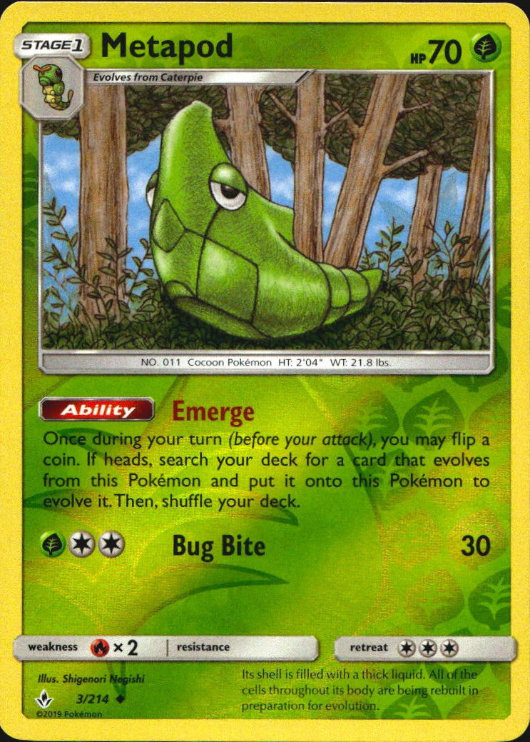 Metapod 3/214 Uncommon Unbroken Bonds Pokemon Reverse Holo Near Mint