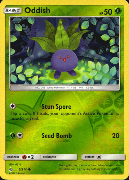 Oddish 5/214 Common Unbroken Bonds Pokemon Reverse Holo Near Mint