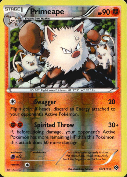 Primeape 53/114 Rare Steam Siege Pokemon Reverse Holo Near Mint
