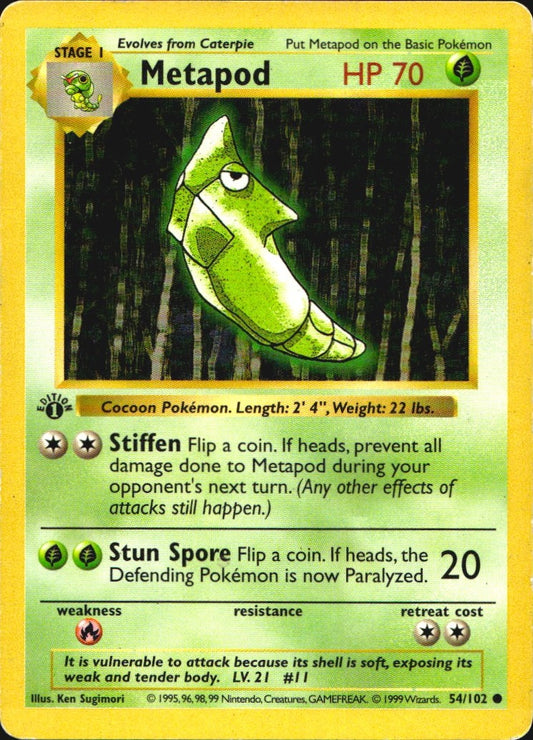 Metapod 54/102 Common Base Set Shadowless Pokemon 1st Edition Moderately Played