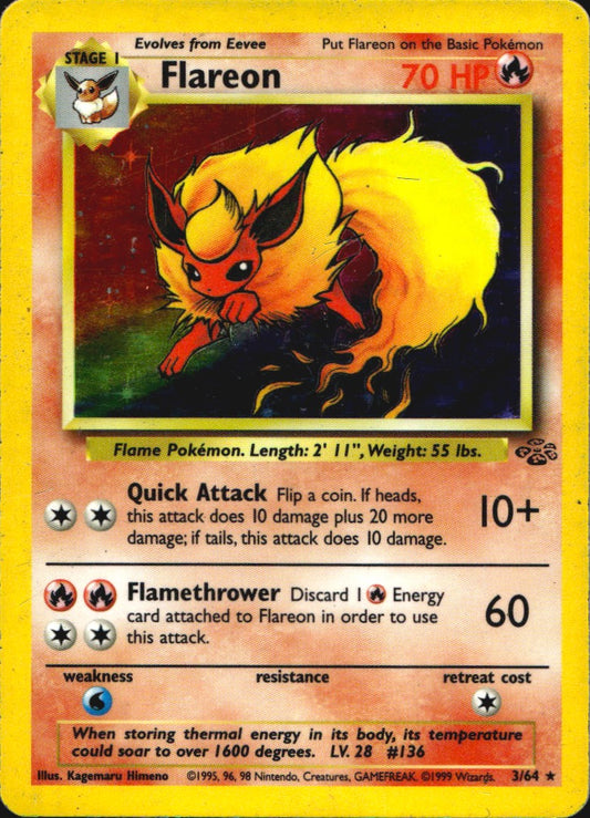 Flareon 3/64 Holo Rare Jungle Pokemon Heavily Played