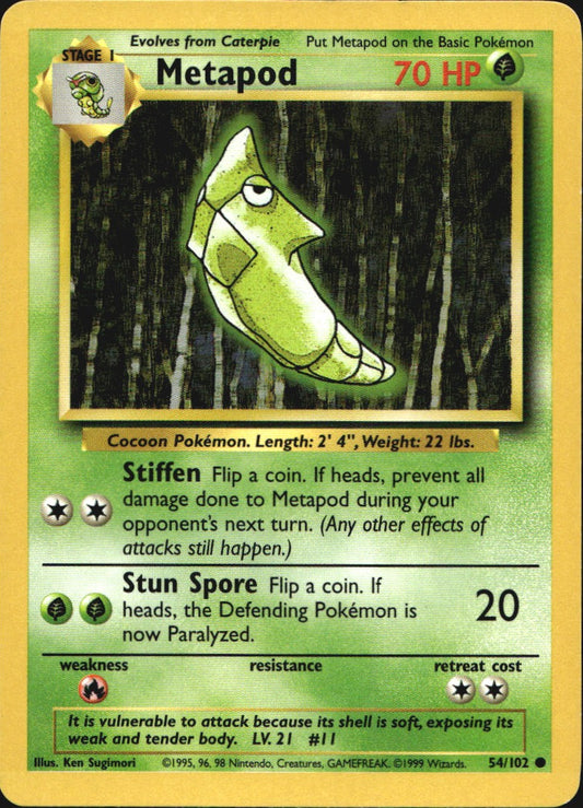 Metapod 54/102 Common Base Set Pokemon Near Mint