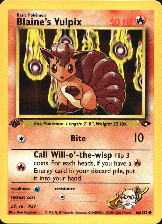 Blaine's Vulpix 66/132 Common Gym Challenge Pokemon 1st Edition Near Mint