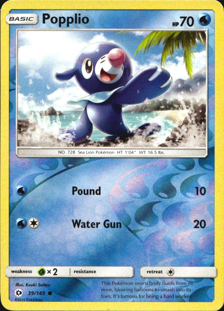 Popplio 39/149 Common Sun & Moon Pokemon Reverse Holo Near Mint