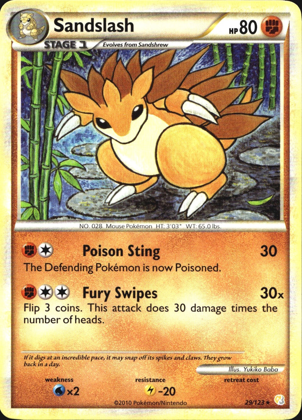 Sandslash 29/123 Rare HeartGold & SoulSilver Pokemon Near Mint