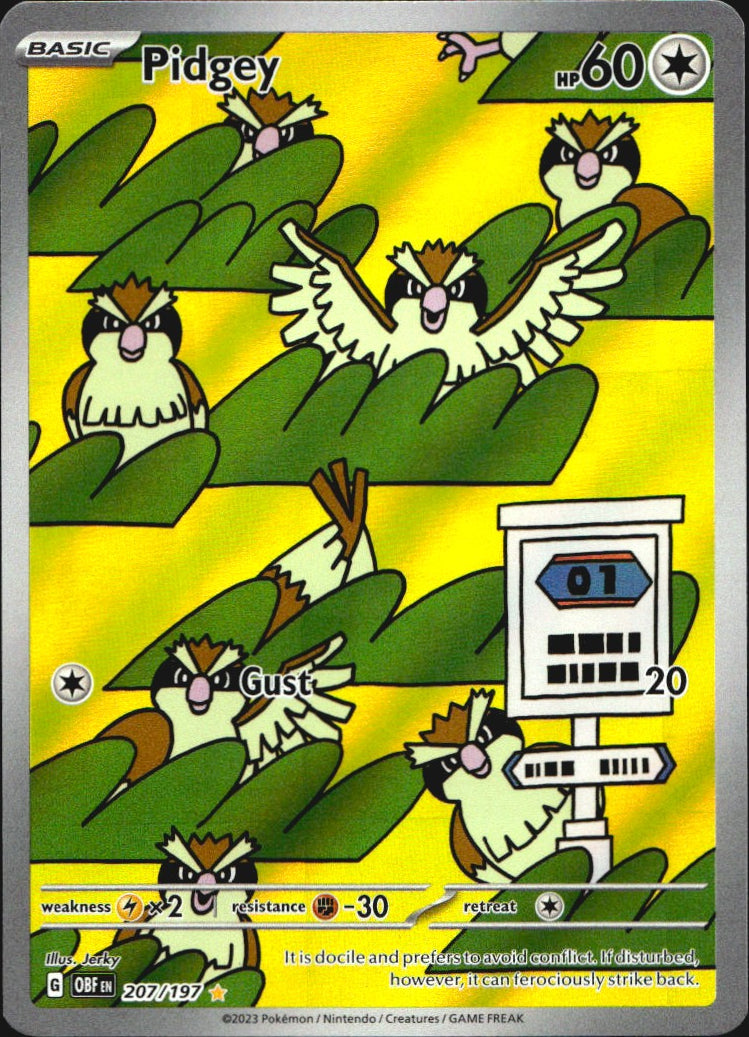 Pidgey 207/197 Illustration Rare Obsidian Flames Pokemon Near Mint