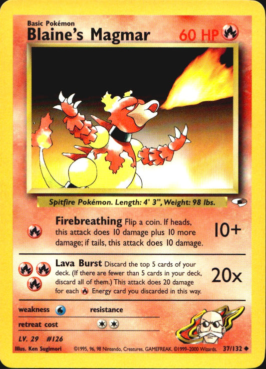 Blaine's Magmar 37/132 Uncommon Gym Heroes Pokemon Near Mint