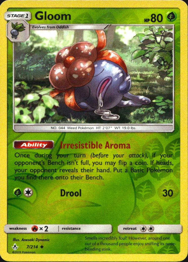 Gloom 7/214 Uncommon Unbroken Bonds Pokemon Reverse Holo Near Mint