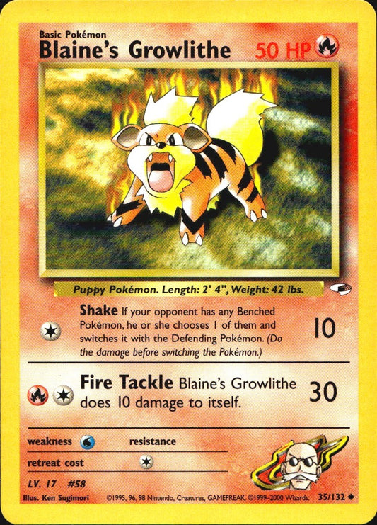 Blaine's Growlithe 35/132 Uncommon Gym Heroes Pokemon Near Mint