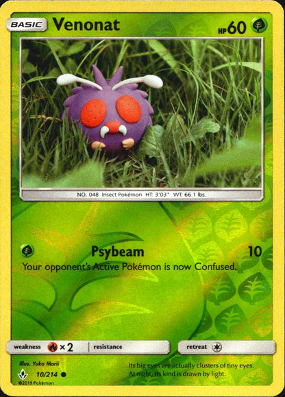 Venonat 10/214 Common Unbroken Bonds Pokemon Reverse Holo Near Mint