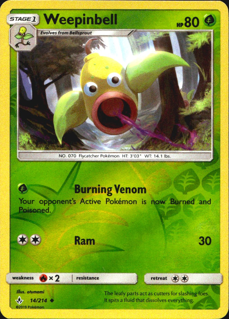 Weepinbell 14/214 Uncommon Unbroken Bonds Pokemon Reverse Holo Near Mint