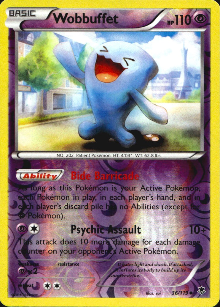 Wobbuffet 36/119 Uncommon Phantom Forces Pokemon Reverse Holo Near Mint