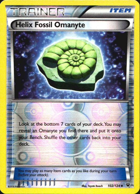 Helix Fossil Omanyte 102/124 Uncommon Fates Collide Pokemon Reverse Holo NM