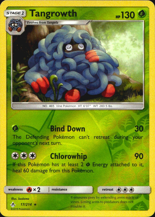 Tangrowth 17/214 Rare Unbroken Bonds Pokemon Reverse Holo Near Mint