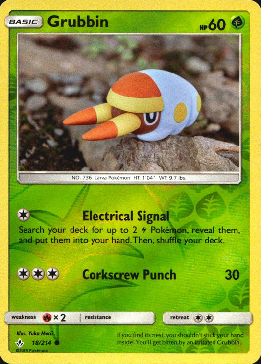 Grubbin 18/214 Common Unbroken Bonds Pokemon Reverse Holo Near Mint