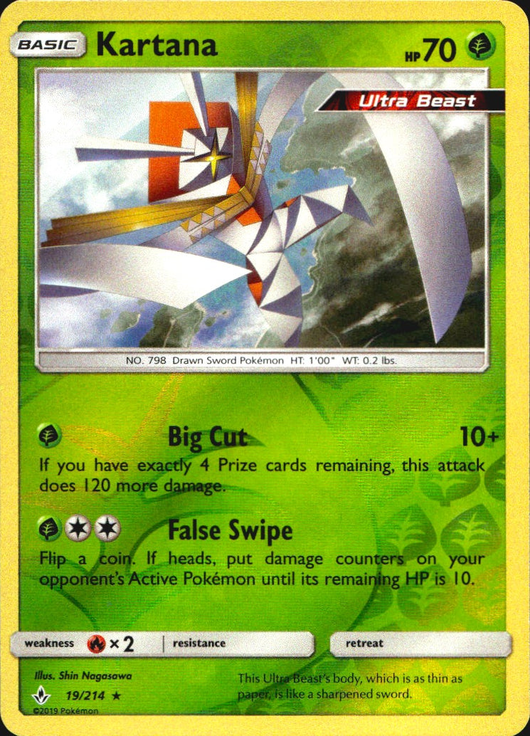 Kartana 19/214 Holo Rare Unbroken Bonds Pokemon Reverse Holo Near Mint