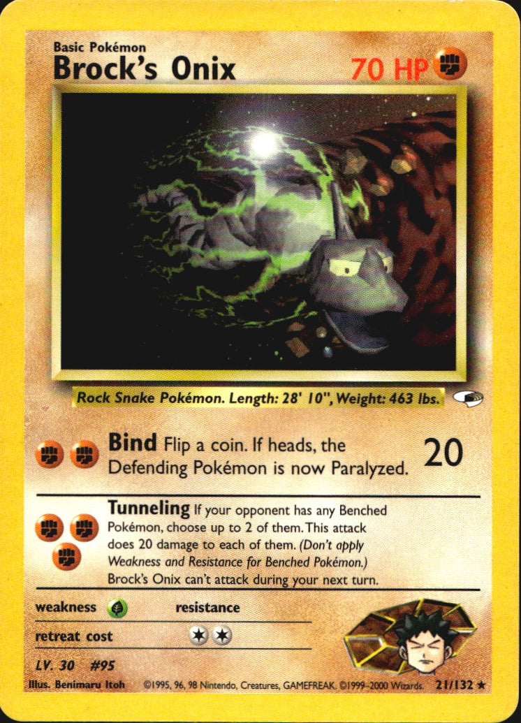 Brock's Onix 21/132 Rare Gym Heroes Pokemon Near Mint
