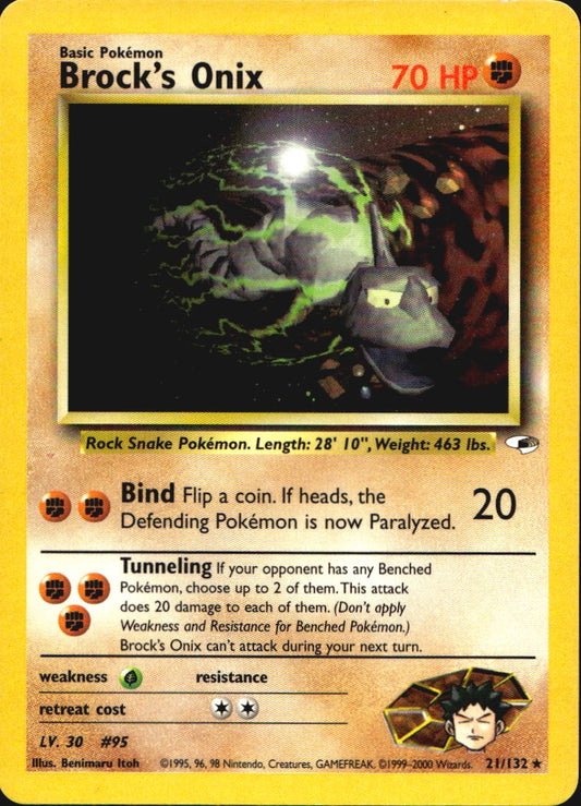 Brock's Onix 21/132 Rare Gym Heroes Pokemon Near Mint