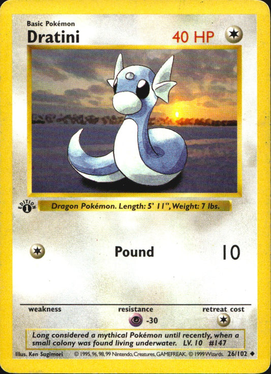Dratini 26/102 Uncommon Base Set Shadowless Pokemon 1st Edition MP