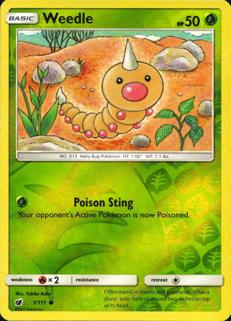 Weedle 1/111 Common Crimson Invasion Pokemon Reverse Holo Near Mint