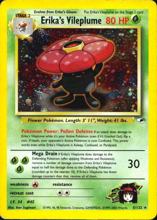 Erika's Vileplume 5/132 Holo Rare Gym Heroes Pokemon Moderately Played