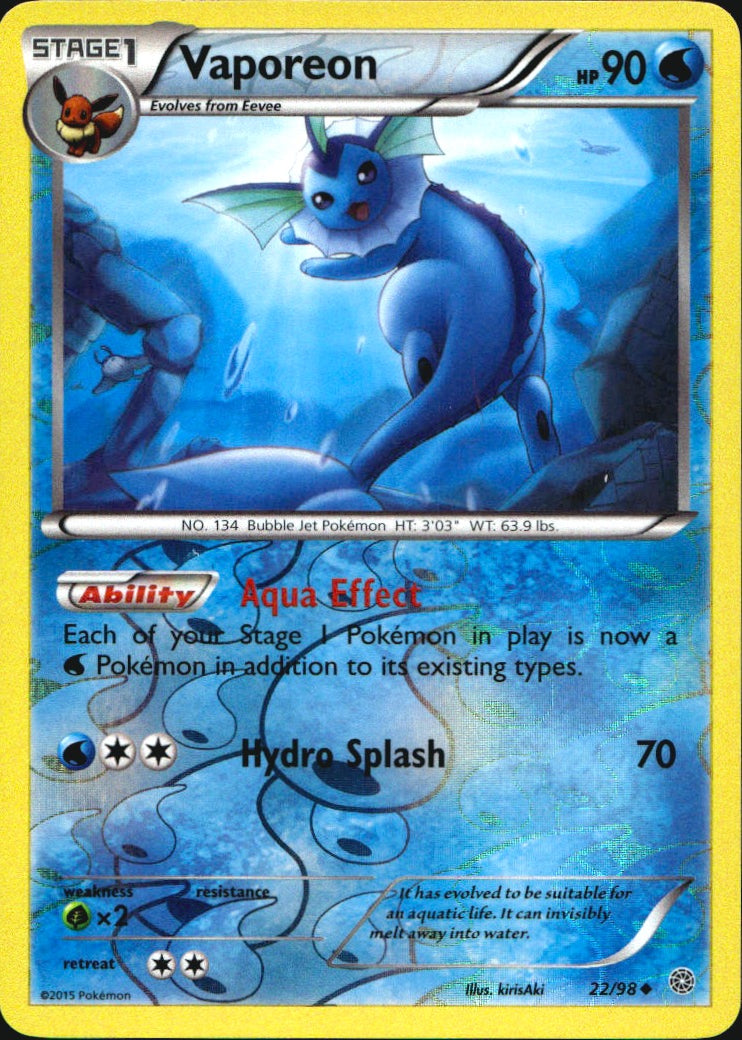 Vaporeon 22/98 Uncommon Ancient Origins Pokemon Reverse Holo Near Mint