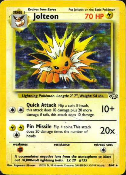 Jolteon 4/64 Holo Rare Jungle Pokemon Heavily Played