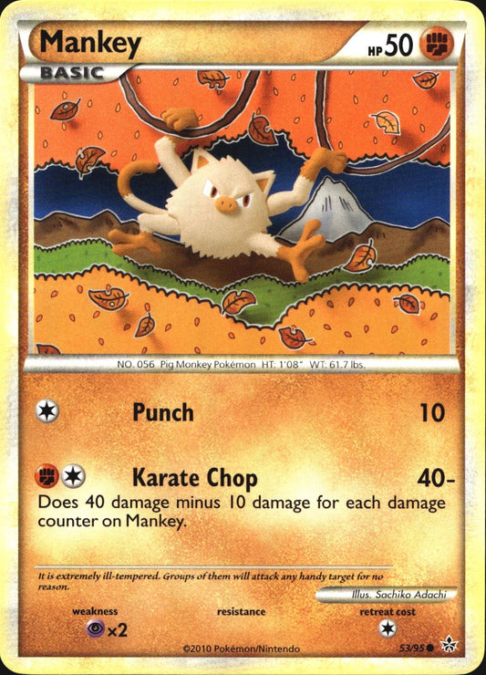 Mankey 53/95 Common HGSS Unleashed Pokemon Near Mint