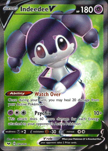 Indeedee V 192/202 Rare Ultra Sword & Shield Pokemon Near Mint