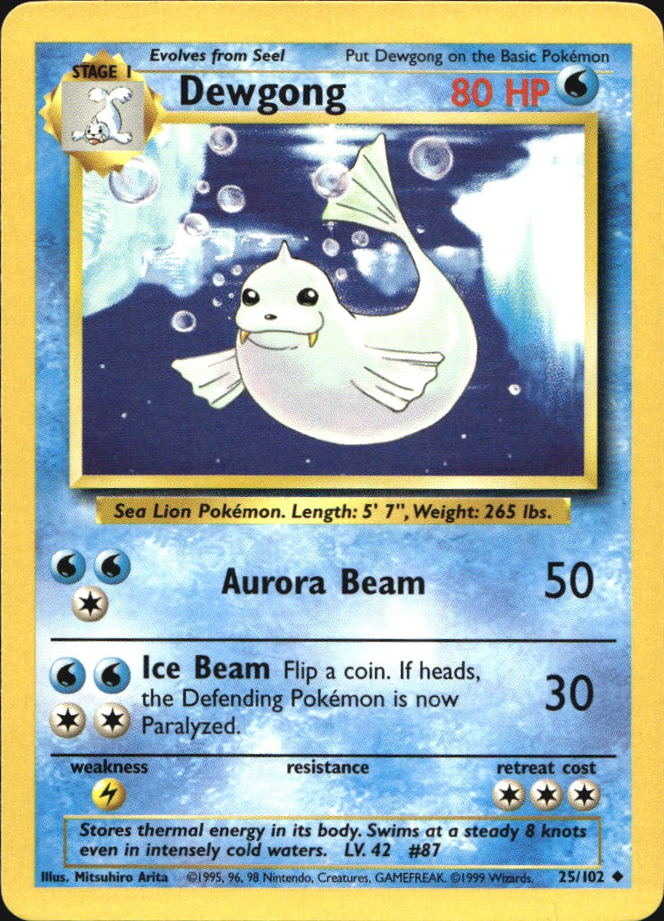 Dewgong 25/102 Uncommon Base Set Pokemon Near Mint