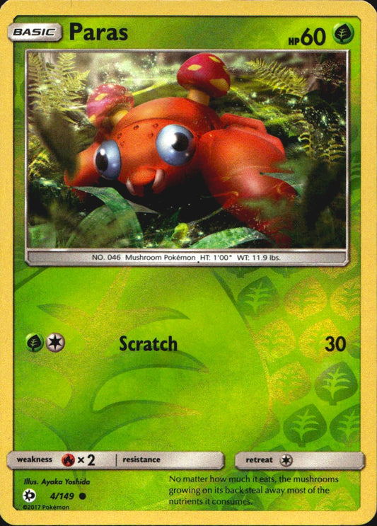 Paras 4/149 Common Sun & Moon Pokemon Reverse Holo Near Mint