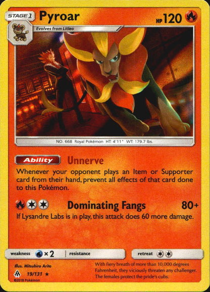 Pyroar 19/131 Holo Rare Forbidden Light Pokemon Near Mint