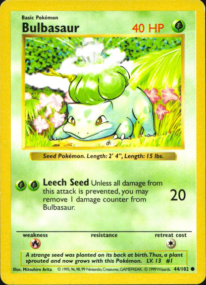 Bulbasaur 44/102 Common Base Set Pokemon Lightly Played