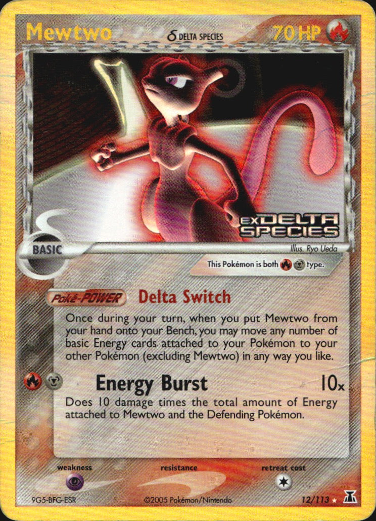 Mewtwo 12/113 Holo Rare Delta Species Pokemon Reverse Holo Heavily Played Crease
