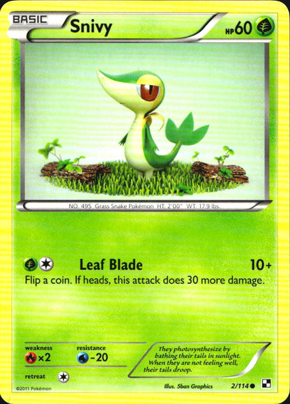 Snivy 2/114 Common Black & White Pokemon Near Mint
