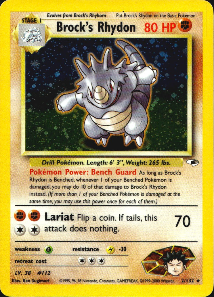 Brock's Rhydon 2/132 Holo Rare Gym Heroes Pokemon Near Mint
