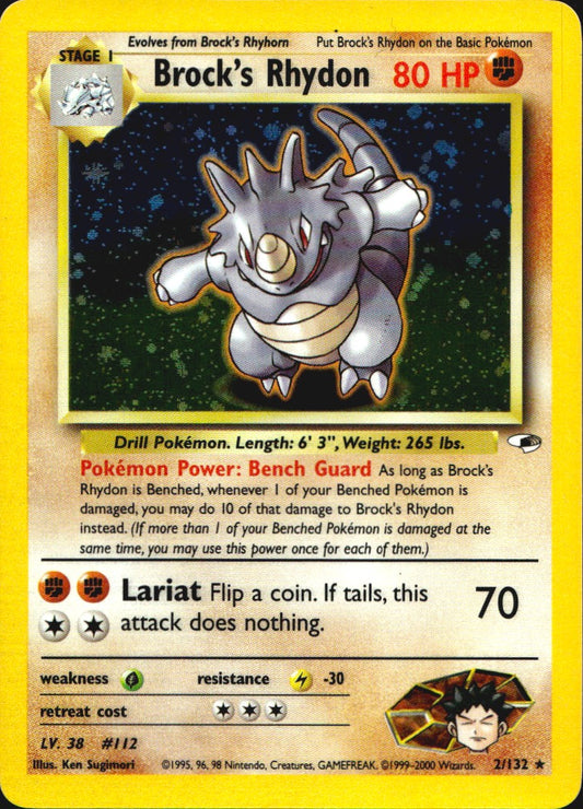 Brock's Rhydon 2/132 Holo Rare Gym Heroes Pokemon Near Mint