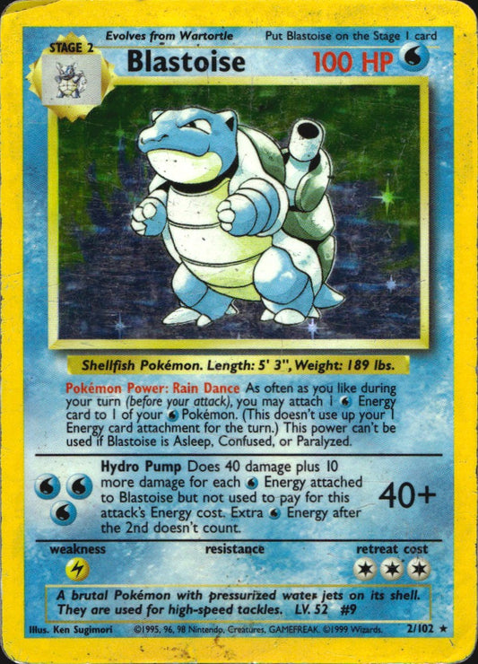 Blastoise 2/102 Holo Rare Base Set Unlimited Pokemon Heavily Played