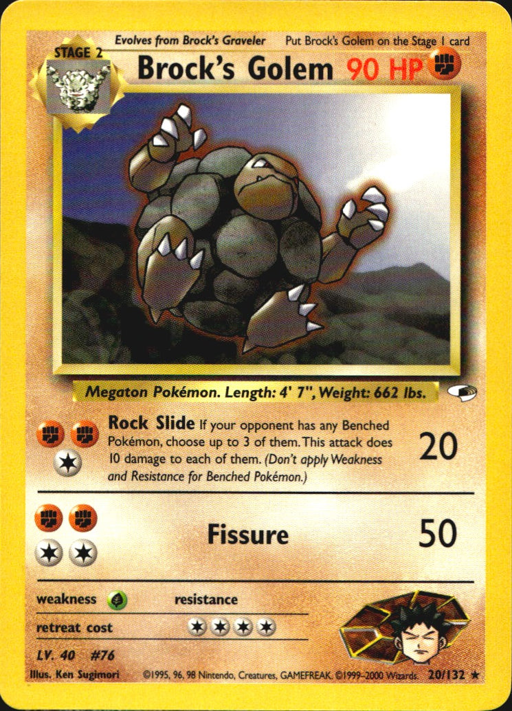 Brock's Golem 20/132 Rare Gym Heroes Pokemon Near Mint