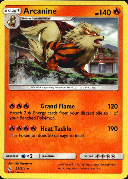 Arcanine 22/214 Holo Rare Unbroken Bonds Pokemon Near Mint