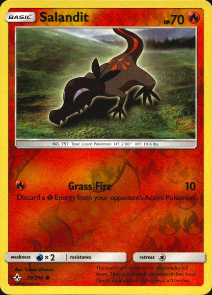 Salandit 30/214 Common Unbroken Bonds Pokemon Reverse Holo Near Mint